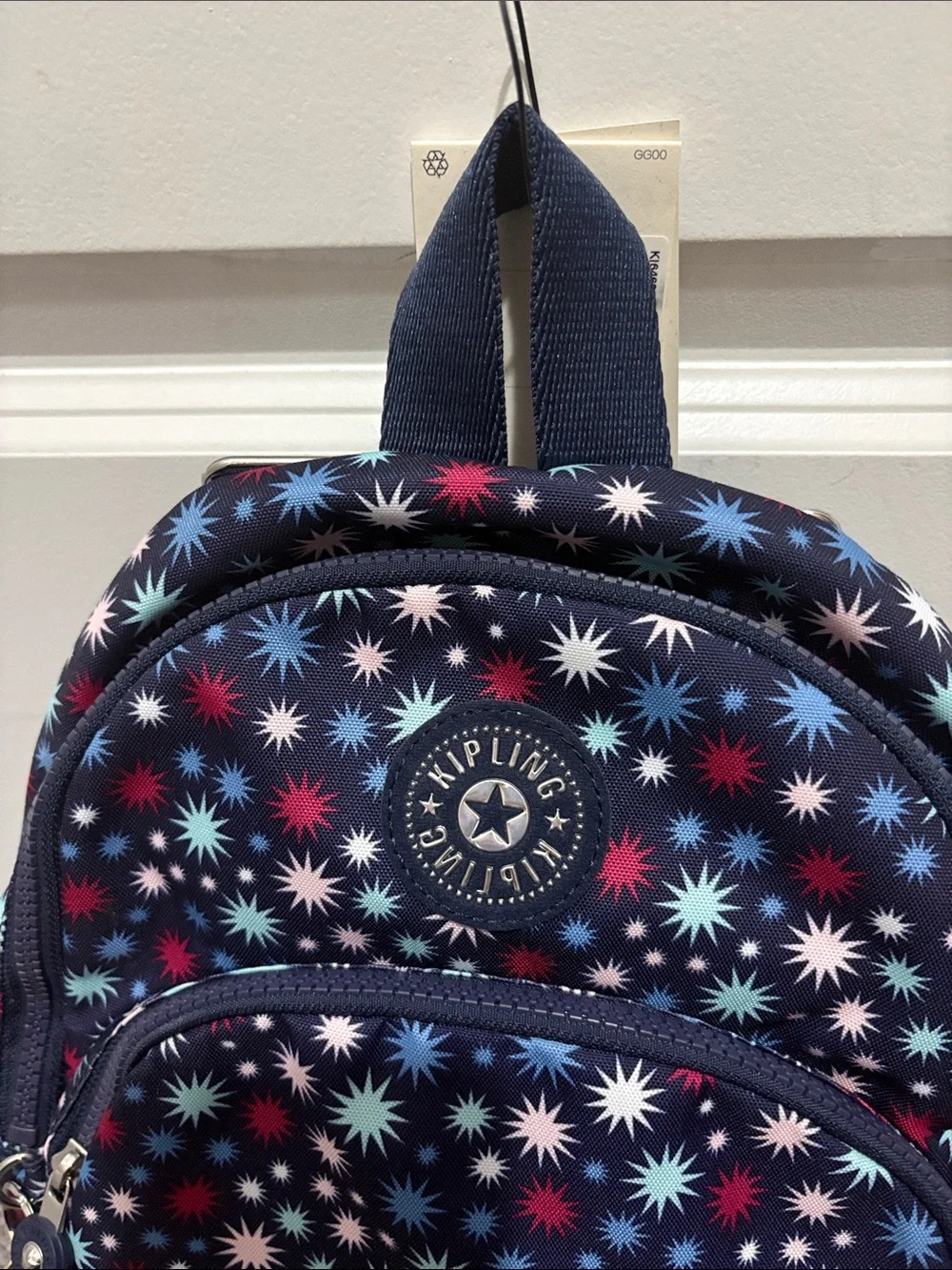 Kipling Navy Starburst Pattern Mini Backpack with Multicolor Accents